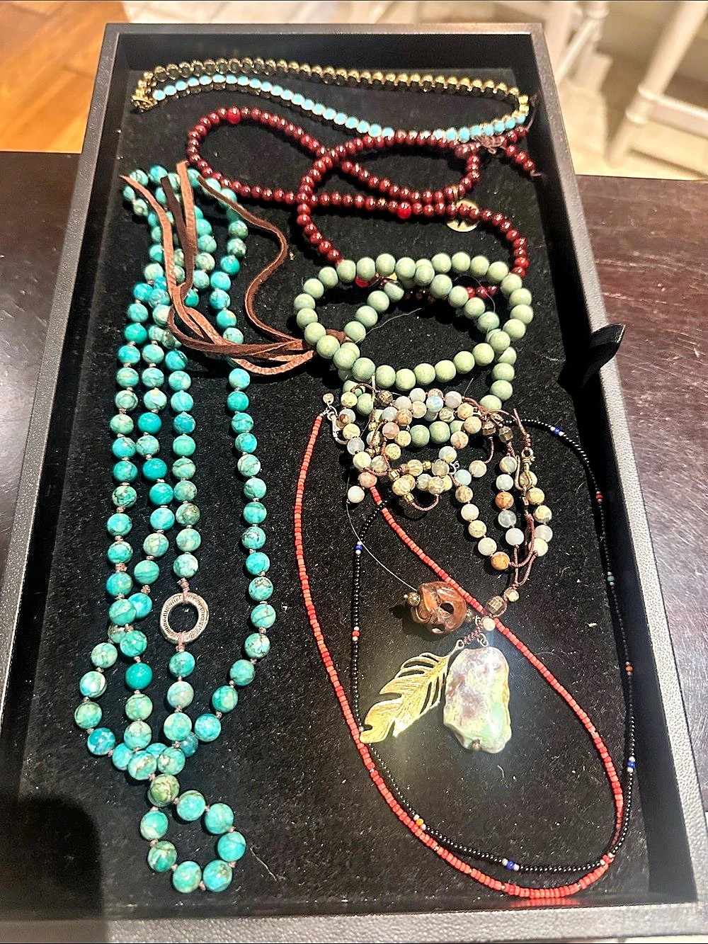 Assorted Beaded Necklace Lot in Turquoise & Red